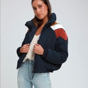 NWT FREE PEOPLE Heidi Navy Blue Striped Puffer